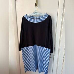 Tunic top/dress. 100% navy knit cotton top 100%crisp cotton bottom